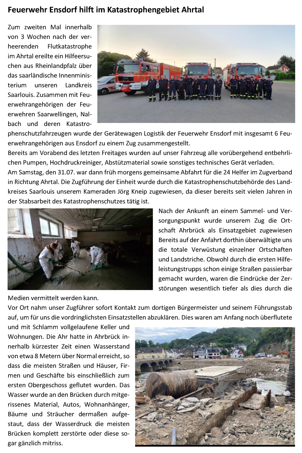 Feuerwehr Ensdorf hilft im Katastrophengebiet Ahrtal Seite 1